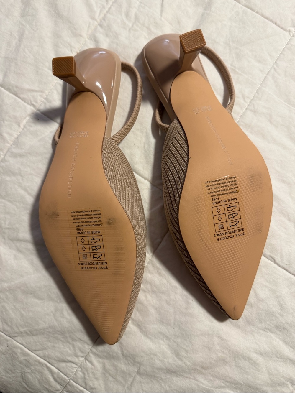 French Connection Ribbed Pointed Slingback Mules in Beige Tan - Picture 3 of 4